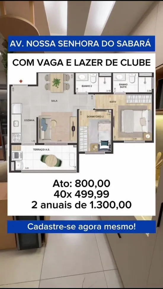 Planta do apartamento com as condições de pagamento do lançamento na Av. Nossa Senhora do Sabará