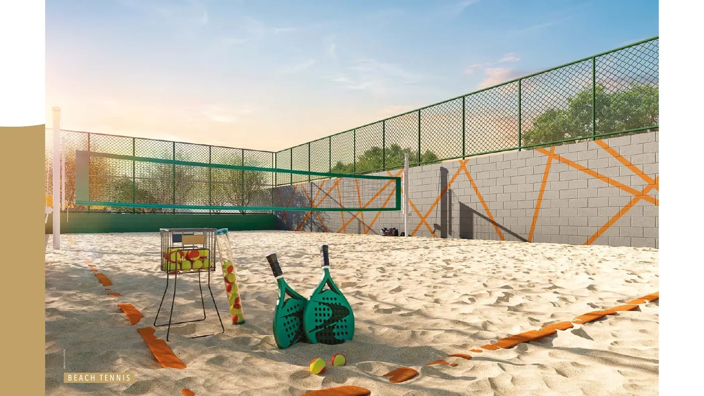 Perspectiva ilustrada da quadra de beach tennis do Cidade Parque Guarapiranga